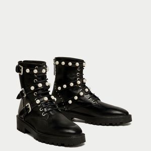 Zara pearl combat boots